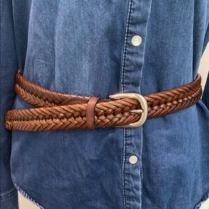 Brown Braided Leather Belt with Silver Buckle length 41'